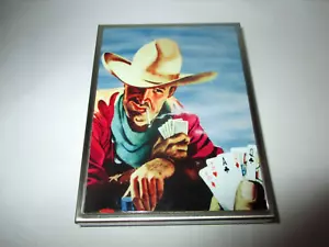 WESTERN COWBOY POKER PLAYER METAL CIGARETTE WALLET CARD VANITY CASE MADE USA - Picture 1 of 7