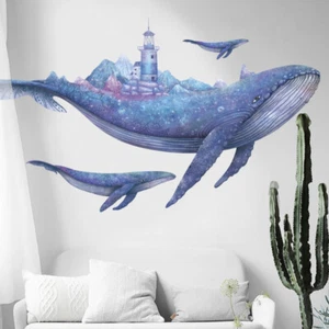 DIY Huge Blue Whale Beacon PVC Vinyl Removable Nursery Mural Decal Wall Sticker - Picture 1 of 8
