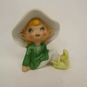 Vintage Homco 5213 Porcelain Ceramic Pixie Elf Fairy Figurine Green AEK3K - Picture 1 of 15