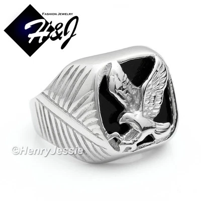 MEN's Stainless Steel Silver Black Onyx EAGLE Ring Size 8-13*R79 - Image 1 of 3