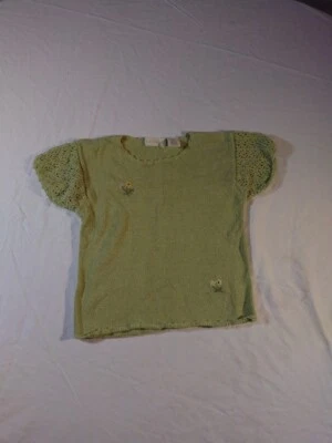 K.C. Parker Girls Short Sleeve Cotton Sweater Lace Sleeves 10-12 Green - Image 1 of 4