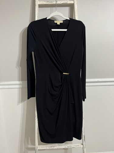 Abito a maniche lunghe nero con logo Michael Kors targhetta finta confezione con logo taglia M