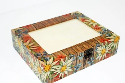 Wood handmade storage/trinket box/flexible compartments Photo lid Flowers - Image 1 of 4