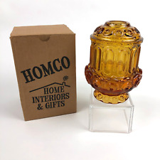 VTG Homco Amber Glass Fairy Lamp Moon & Stars 6 1/2" Home Interior Votive Holder