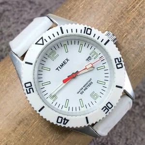 Timex Men Indiglo White Rubber Quartz Analog 40mm Watch 7 3/4" - Picture 1 of 13