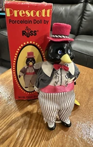 Muñeca de pingüino de porcelana Prescott de colección de Russ con soporte/caja original/etiqueta 6" - Imagen 1 de 6