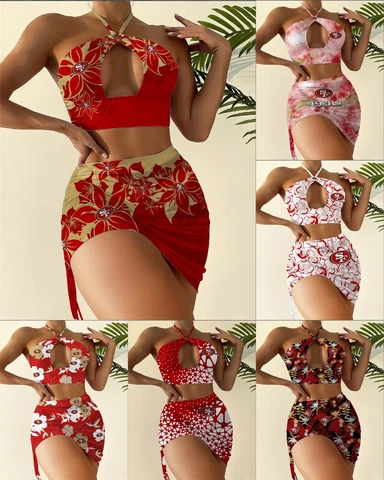 San Francisco 49ers Women's Bikini Set 2PCS Beach Halter Swimwear Sexy Swimsuit Cover