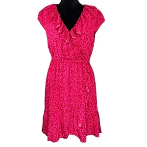 J. Crew Gr. 2 Kurzarm Rüschen Blumenmuster Kleid Cottagecore rot rosa NEU - Bild 1 von 12