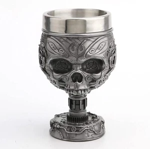 250ml Steampunk Skull Celtic Trinity Goblet Mug Resin Sculpture Pewter Finish - Picture 1 of 7