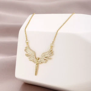 Women's Fashion Jewelry Cubic Zircon Gold Angel Wings Pendant Necklace 561 - Picture 1 of 5