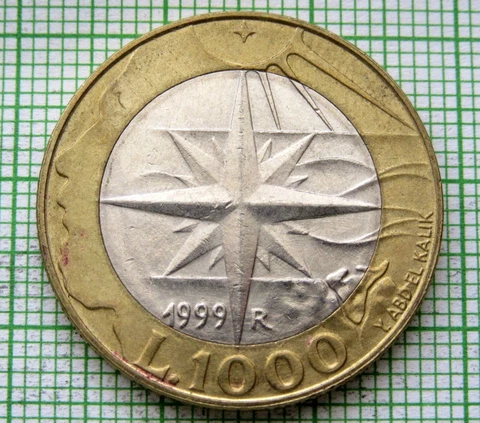 SAN MARINO 1999 R 1000 LIRE, WIND ROSE - THIRD MILLENNIUM, BI-METALLIC UNC Cover