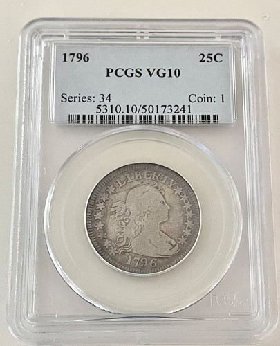 Rare-1796 Pcgs Vg10 U.S 25C Draped Bust Quarter