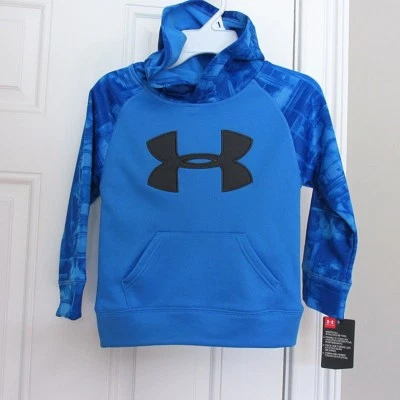 NEW BOYS UA UNDER ARMOUR CLOUDY GRID LOGO FLEECE LINED HOODIE SIZE 4 BLUE $42.99 - Image 1 of 3