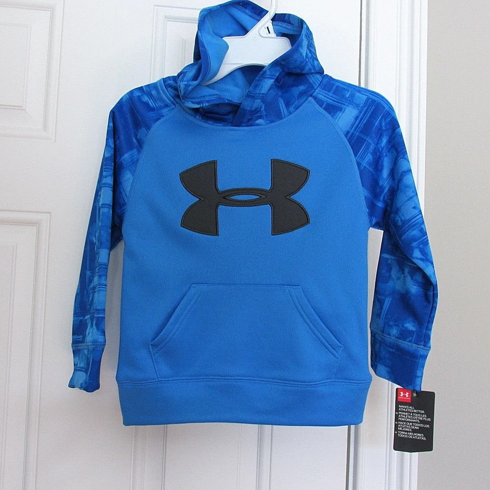 Boys UA Under Armour Cloudy Grid Fleece Lined Hoodie Size 4 Blue