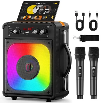 JYX Altavoz Bluetooth Máquina de Karaoke con 2 Micrófonos Inalámbricos Camping Fiesta
