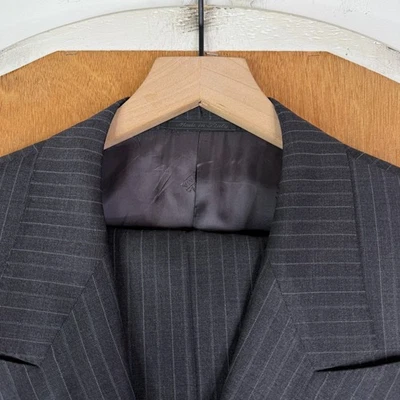 Isaia Napoli Suit Mens 46R Gray Pinstripe Double Breasted Wool Pants 36x29 Wide - Image 1 of 4