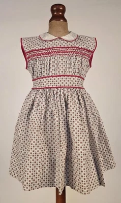 VESTIDO LINDO NIÑA’S 1950’S ESTAMPADO ALGODÓN CON BATAS A MANO Foto 1 de 3
