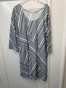 Soft Surroundings Sonya Leinen knielanges Kleid Gr. 1X blau weiß Boho Übergröße - Bild 1 von 5