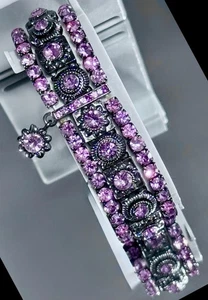 Vintage J Crew gestapelte Stretch Lavendar rosa lila Strass Armbänder - Bild 1 von 2