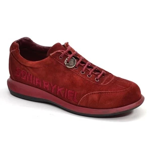 Ladies Sonia Rykiel Signature Fashion Sneakers 36 / 6 Red Suede Lace Up Spain - Picture 1 of 4