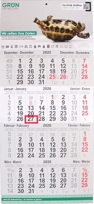 4 Monatskalender 2026 | Bürokalender | Wandkalender von GRÜN Data Recovery - Bild 1 von 4