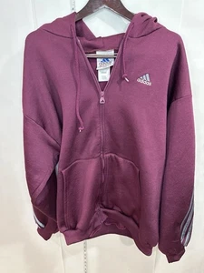 Vintage 90's EUC Adidas Hoodie Mens Large Maroon 3 Stripes Full Zip Sweatshirt - Picture 1 of 9