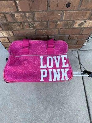 PINK Y2K Victoria’s Secret Hot Pink Logo Canvas Rolling Duffle Bag Large ~RARE - Image 1 of 4