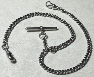 Antique 1894 sterling silver watch chain bulldog clips, t-bar, hallmarked 30.6g - Picture 1 of 13