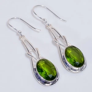 Peridot Gemstone Ethnic Handmade Jewelry 925 Sterling Silver Earrings 2" q299 - Picture 1 of 6