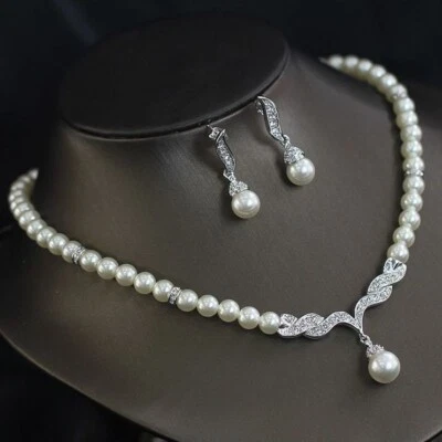 Joyería de Boda 8/10 mm 18KGP Mar Blanco Madre de Concha Perla Collar Pendiente Foto 1 de 4