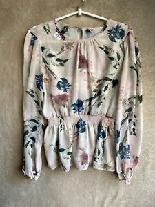 Forever New Casual Blouse Shirts Top Size 10 Womens Pink Flowers Long Sleeve