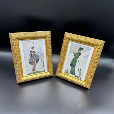 Vintage Framed Prints Art Nouveau French Fashion Ladies George Barbier 1995 Gold - Image 1 of 4
