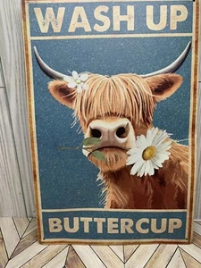 Wash Up Buttercup Metal Sign 8"X12" Cow Dairy Wash You Hands Funny Barn Farm - Picture 1 of 2