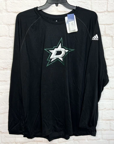 NWT Dallas Stars Mens 2XL Black Adidas Climalite Long Sleeve Shirt NHL Hockey Cover