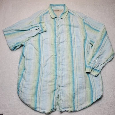 CARIBBEAN 2XT 2XLT Rayas Lino Algodón Vestido Manga Larga Informal Para Hombre Camisa Alta Foto 1 de 4