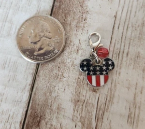Disney Mickey Mouse Patriotic Red Bead Clip On Add On Charm - Picture 1 of 2