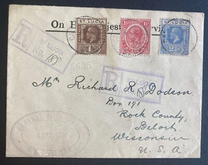 1893 St Lucia On His Majesty Service Registered Cover To Beloit WI Usa - Picture 1 of 2