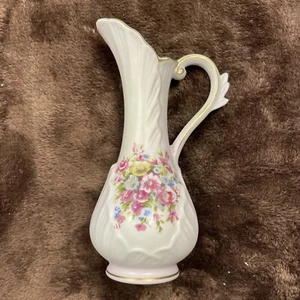 Lefton China Pink Vase Pitcher Hand Painted Flowers 6 inch Tall with Gold Trim - Picture 1 of 10