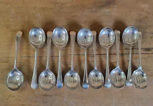 Vintage Matched 11 Various EPNS Old English Pattern Soup Spoons - Signs of use - Picture 1 of 23