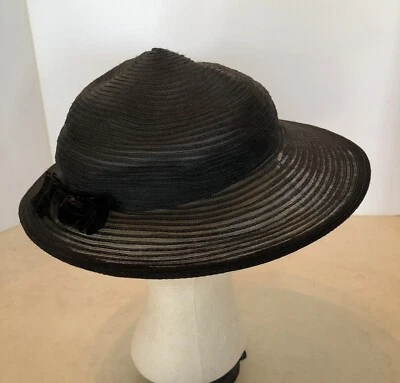 Women Hat Black Mesh with velvet bow - Image 1 of 4