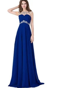 New **** Sexy Backless Beaded Chiffon Long Evening Gown 2020 Prom Dress Navy - Picture 1 of 6