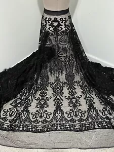 Black Heavy Beaded Sequin Rhinestones Embroidery Lace Fabric 50” Width 1 Yard - Picture 1 of 8