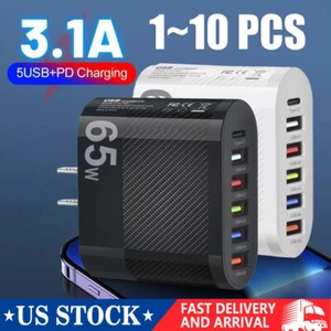 65W Super Fast Charge Wall Charger Adapter 5 USB Port + Type C Charger wholesale - Picture 1 of 20