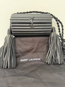 Auth SAINT LAURENT YSL Black Plexiglass Opyum Box Leather Silver Fringe Handbag - Picture 1 of 10