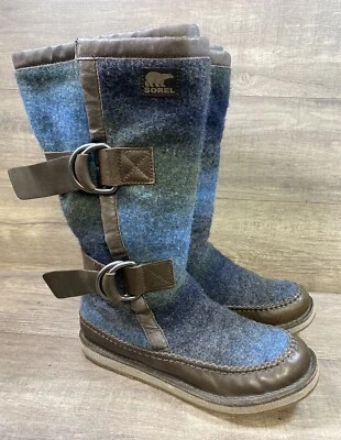 Botas femininas SOREL CHIPAHKO cobertor de lã NL1879248 listras azuis tamanho 9.5 - Imagem 1 de 4