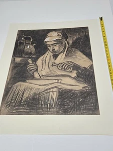 Vtg Original Charcoal Drawing Woman, Witch, Alchemist OOAK Large Matted 28x34 - Picture 1 of 17