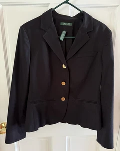 Vintage RALPH LAUREN BAUMWOLLE Sakko Damen Größe 10 schwarz Blazer 3 GOLDKNÖPFE - Bild 1 von 5