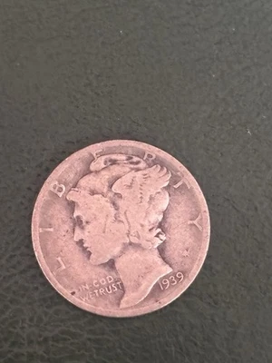 Silver 1939 p Philadelphia 10 Cent  Mercury Winged Dime-Very Good Condition - Image 1 of 4