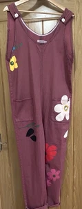 Misslook Size Small Dusky Pink Flowery Dungarees  - Picture 1 of 8