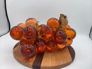 Vintage 1960's MCM Large Driftwood Amber/Orange Lucite 12” Grape Cluster - Picture 1 of 7